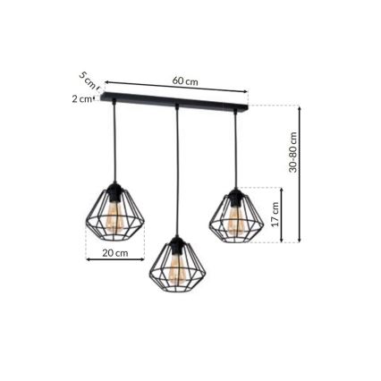 Lampadario a sospensione con filo COLIN 3xE27/60W/230V