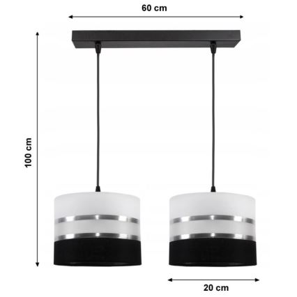 Lampadario a sospensione con filo CORAL 2xE27/60W/230V bianco e nero