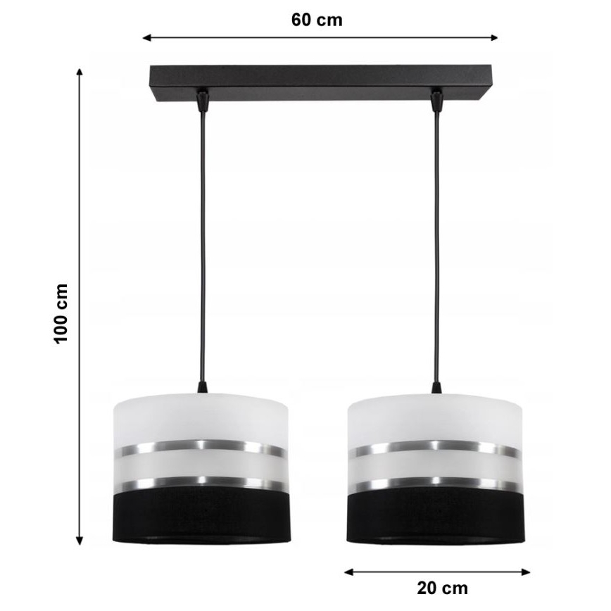 Lampadario a sospensione con filo CORAL 2xE27/60W/230V bianco e nero