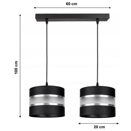 Lampadario a sospensione con filo CORAL 2xE27/60W/230V nero