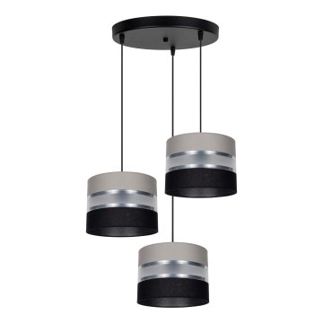 Lampadario a sospensione con filo CORAL 3xE27/60W/230V nero/grigio/cromo opaco diametro 45 cm