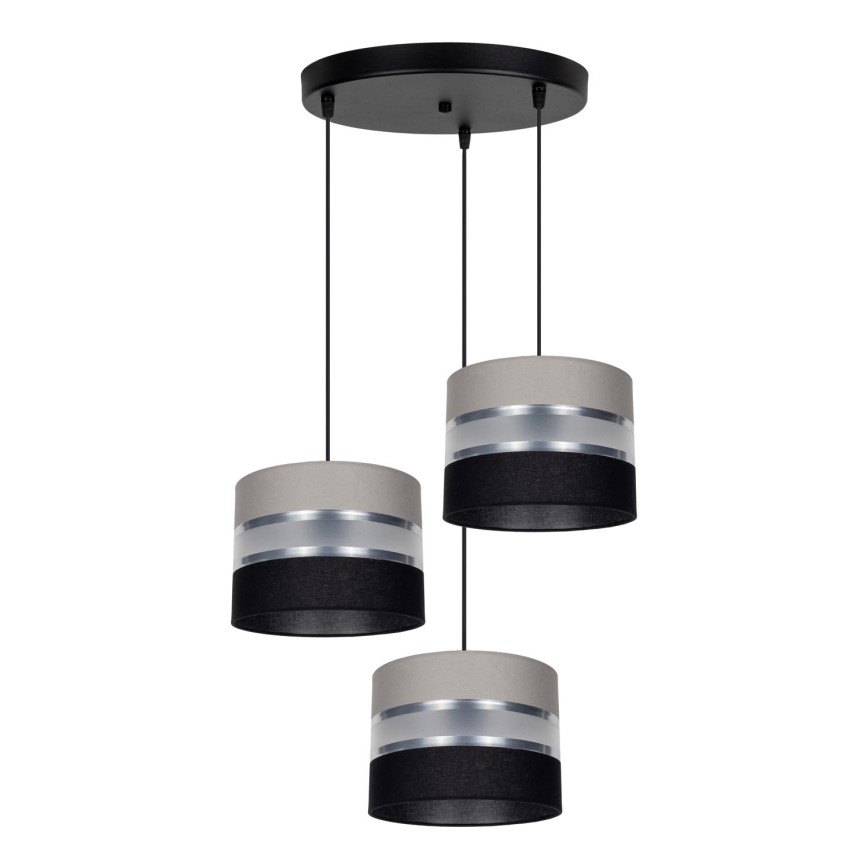 Lampadario a sospensione con filo CORAL 3xE27/60W/230V nero/grigio/cromo opaco diametro 45 cm