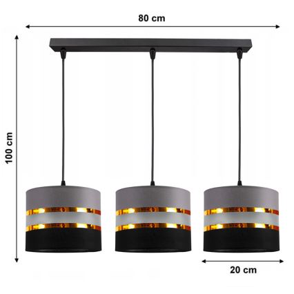 Lampadario a sospensione con filo CORAL 3xE27/60W/230V nero-grigio