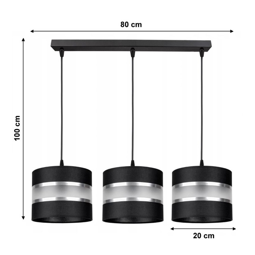 Lampadario a sospensione con filo CORAL 3xE27/60W/230V nero