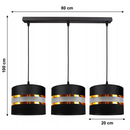 Lampadario a sospensione con filo CORAL 3xE27/60W/230V nero