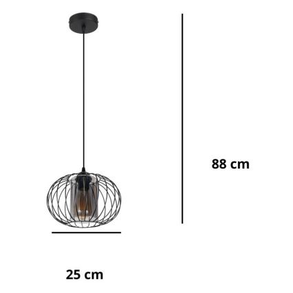 Lampadario a sospensione con filo CORRINI 1xE27/60W/230V diametro 25 cm nero/grigio