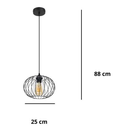 Lampadario a sospensione con filo CORRINI 1xE27/60W/230V diametro 25 cm nero/limpido