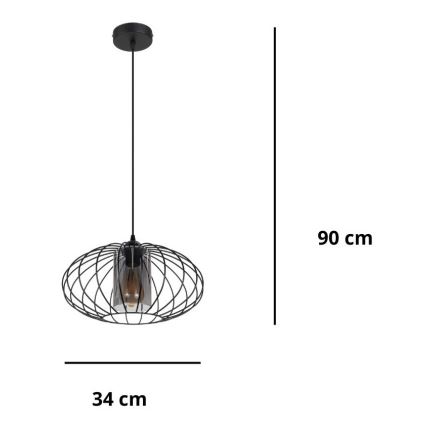 Lampadario a sospensione con filo CORRINI 1xE27/60W/230V diametro 34 cm nero/grigio