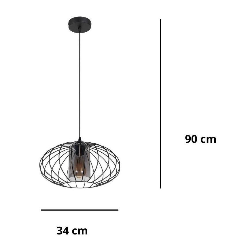 Lampadario a sospensione con filo CORRINI 1xE27/60W/230V diametro 34 cm nero/grigio