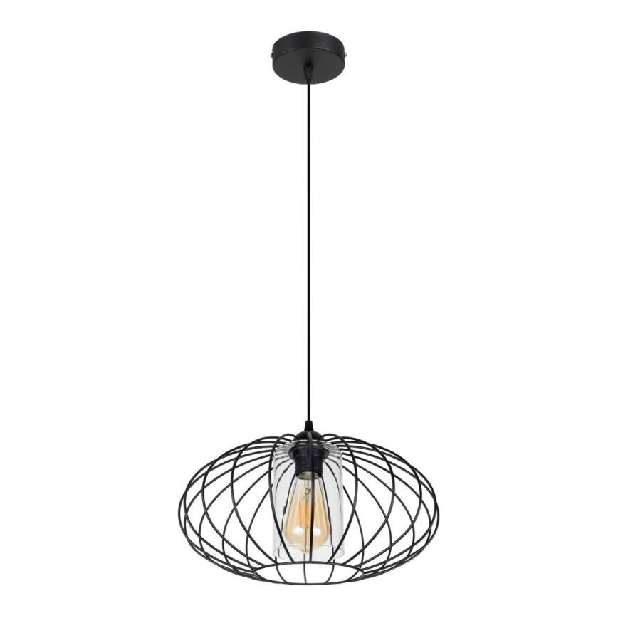 Lampadario a sospensione con filo CORRINI 1xE27/60W/230V diametro 34 cm nero/limpido