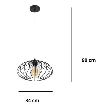 Lampadario a sospensione con filo CORRINI 1xE27/60W/230V diametro 34 cm nero/limpido