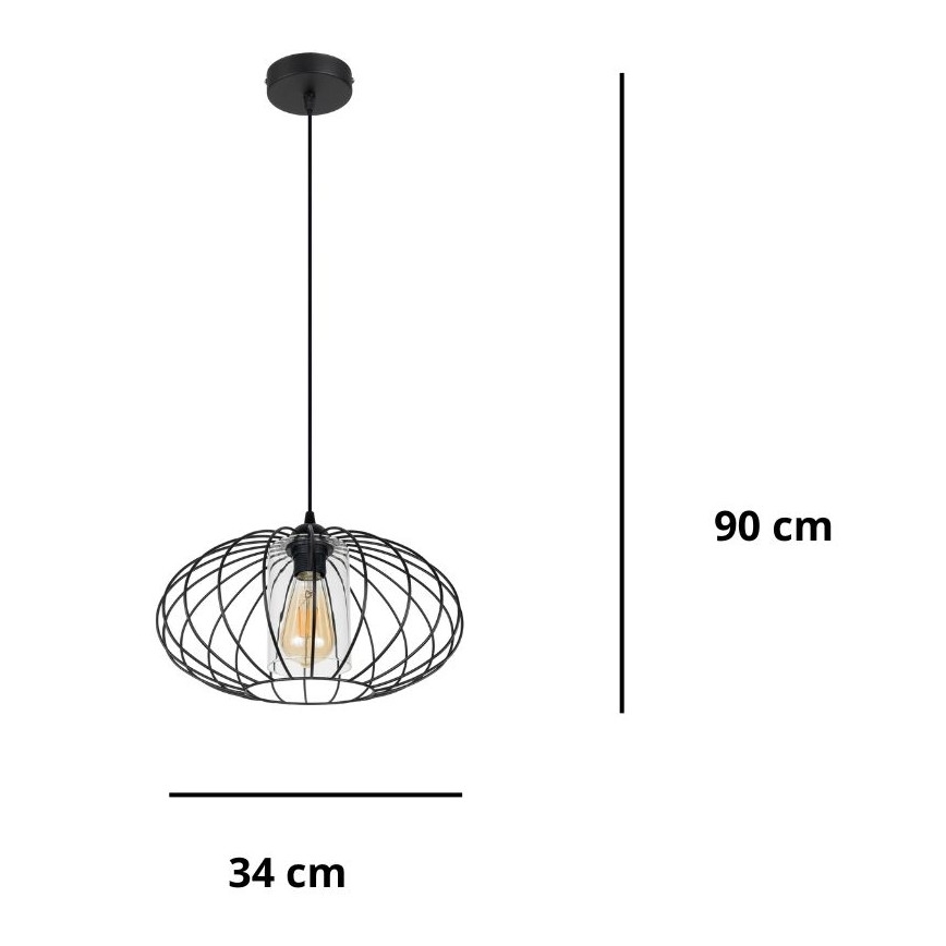 Lampadario a sospensione con filo CORRINI 1xE27/60W/230V diametro 34 cm nero/limpido