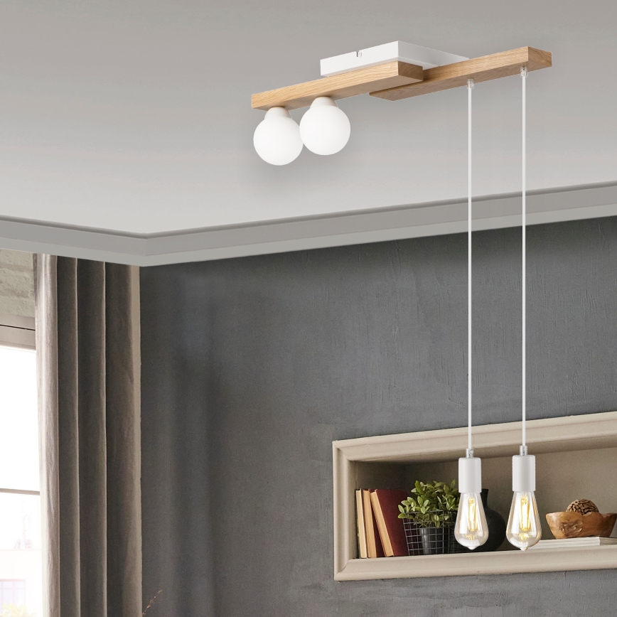 Lampadario a sospensione con filo CORTINA 2xE27/15W/230V + 2xG9/5W/230V bianco/quercia