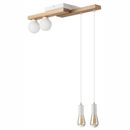 Lampadario a sospensione con filo CORTINA 2xE27/15W/230V + 2xG9/5W/230V bianco/quercia