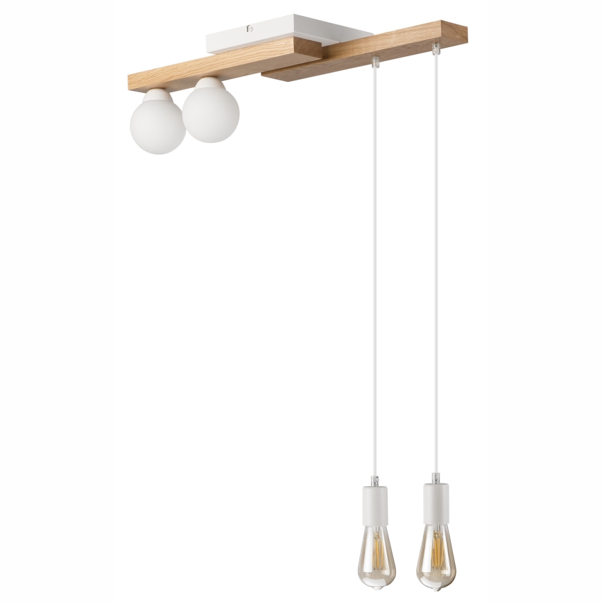 Lampadario a sospensione con filo CORTINA 2xE27/15W/230V + 2xG9/5W/230V bianco/quercia