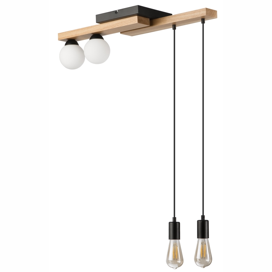 Lampadario a sospensione con filo CORTINA 2xE27/15W/230V + 2xG9/5W/230V nero/quercia