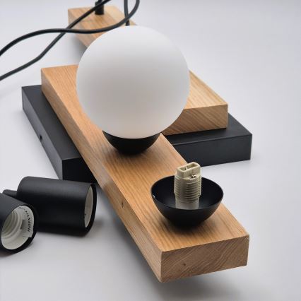 Lampadario a sospensione con filo CORTINA 2xE27/15W/230V + 2xG9/5W/230V nero/quercia
