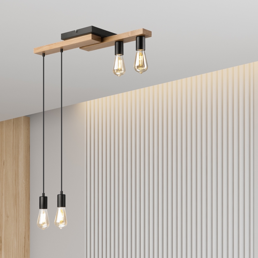 Lampadario a sospensione con filo CORTINA 4xE27/15W/230V nero/quercia