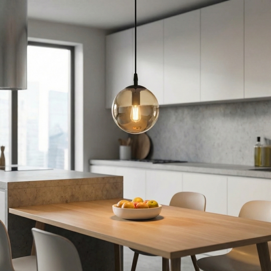 Lampadario a sospensione con filo COSMO 1xE14/10W/230V diametro 14 cm nero/beige