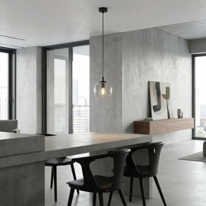 Lampadario a sospensione con filo COSMO 1xE14/10W/230V diametro 14 cm nero/limpido