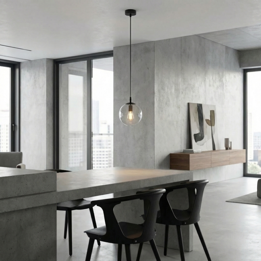 Lampadario a sospensione con filo COSMO 1xE14/10W/230V diametro 14 cm nero/limpido