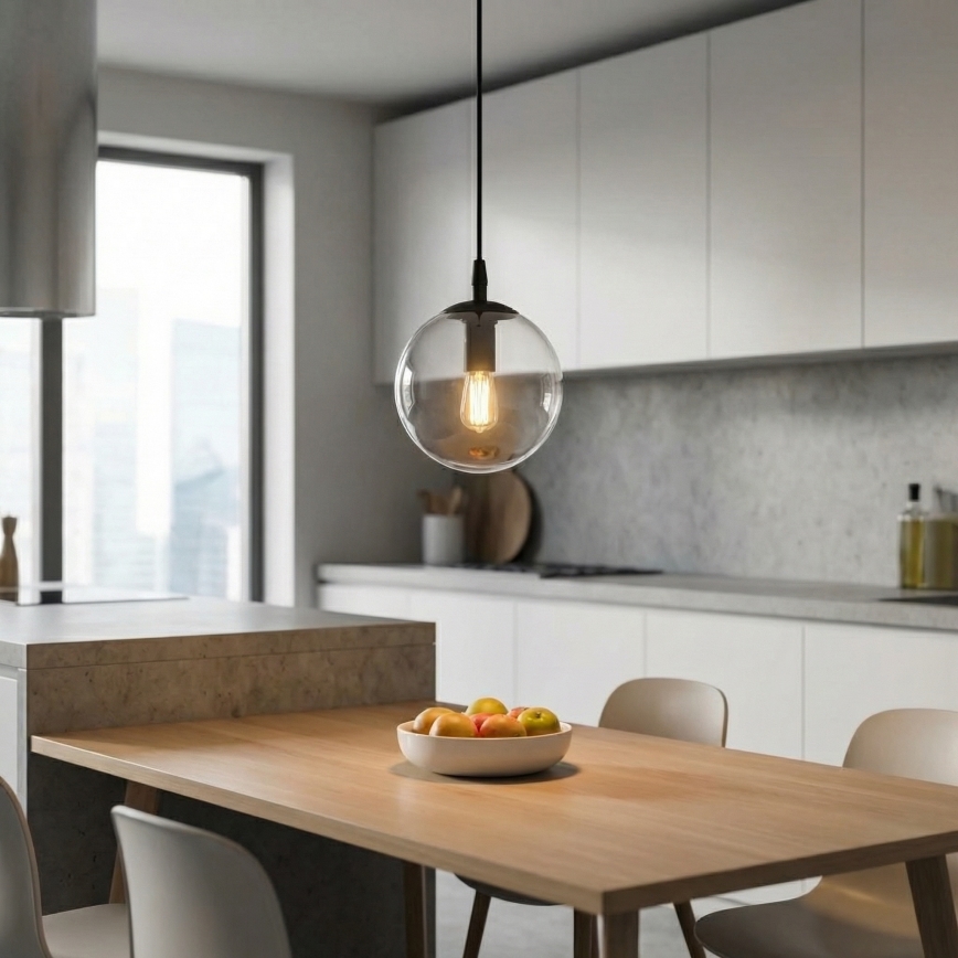 Lampadario a sospensione con filo COSMO 1xE14/10W/230V diametro 14 cm nero/limpido