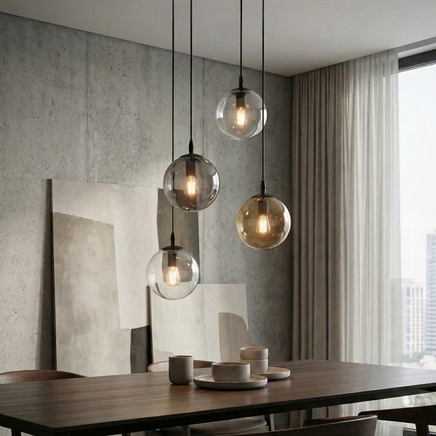 Lampadario a sospensione con filo COSMO 4xE14/10W/230V diametro 40 cm nero/grigio/beige/limpido