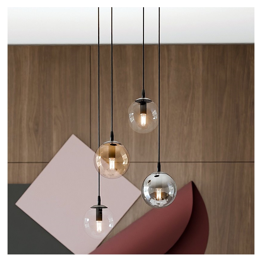 Lampadario a sospensione con filo COSMO 4xE14/10W/230V diametro 40 cm nero/grigio/beige/limpido