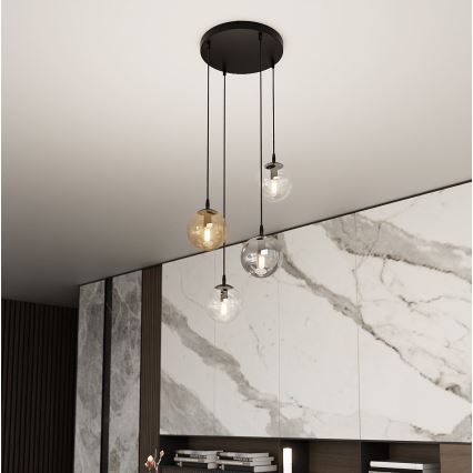 Lampadario a sospensione con filo COSMO 4xE14/10W/230V diametro 40 cm nero/grigio/beige/limpido