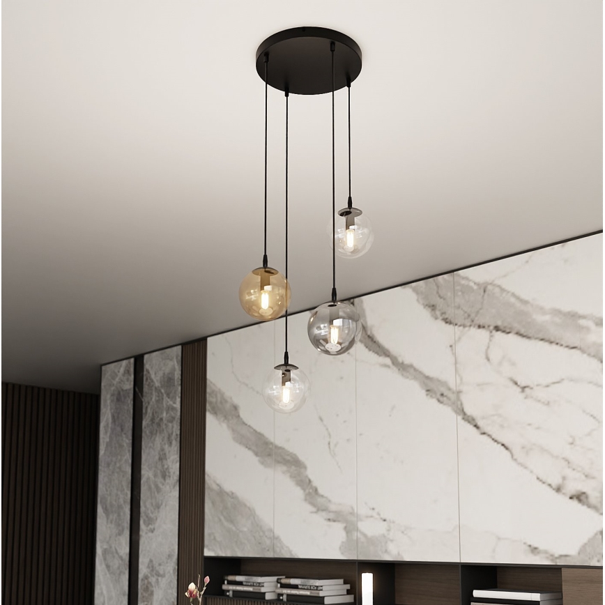 Lampadario a sospensione con filo COSMO 4xE14/10W/230V diametro 40 cm nero/grigio/beige/limpido