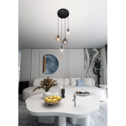 Lampadario a sospensione con filo COSMO 4xE14/10W/230V diametro 40 cm nero/grigio/beige/limpido