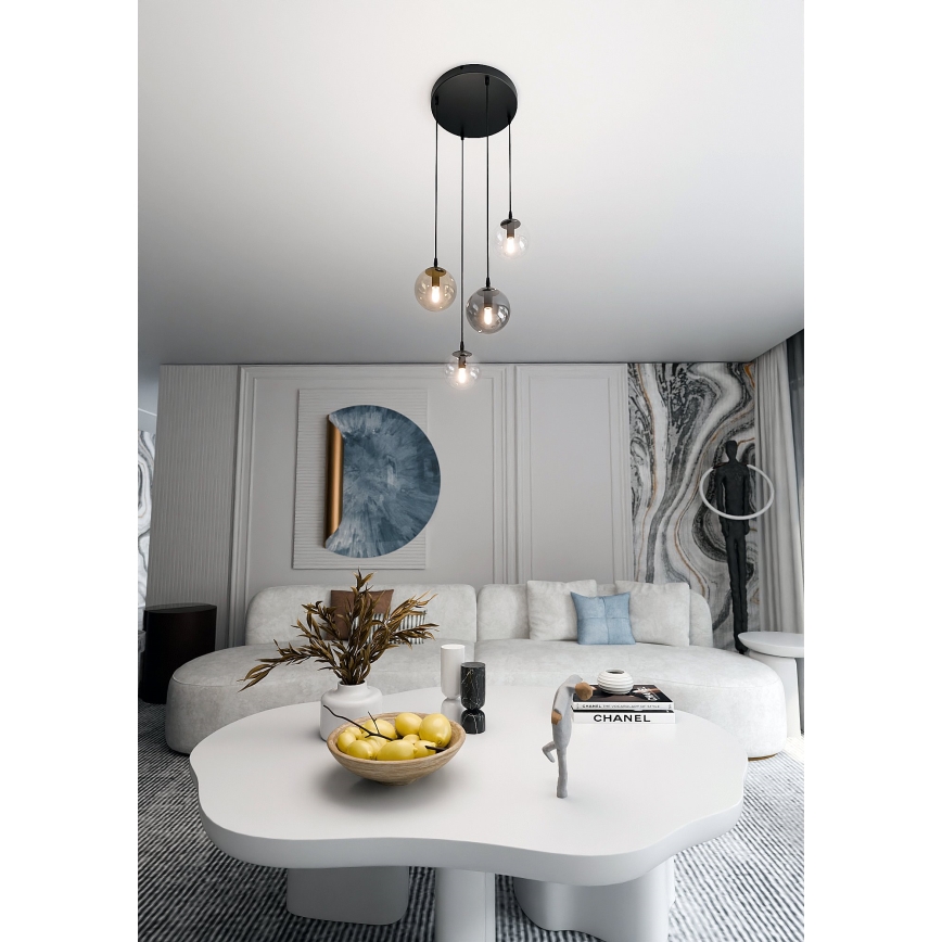 Lampadario a sospensione con filo COSMO 4xE14/10W/230V diametro 40 cm nero/grigio/beige/limpido