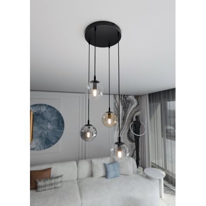 Lampadario a sospensione con filo COSMO 4xE14/10W/230V diametro 40 cm nero/grigio/beige/limpido
