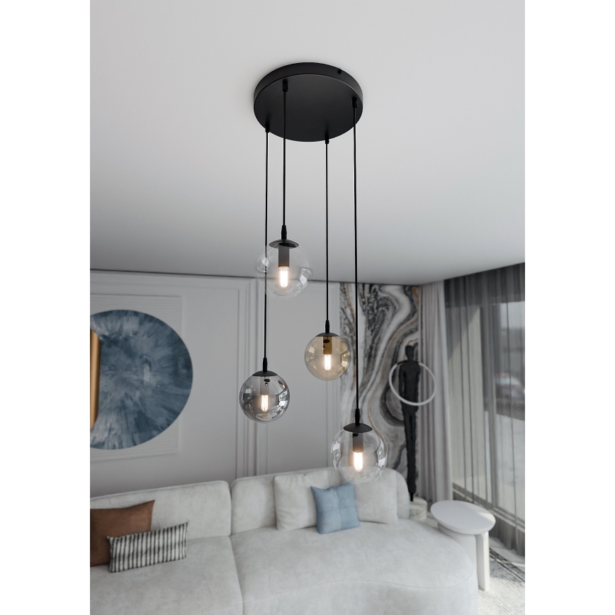Lampadario a sospensione con filo COSMO 4xE14/10W/230V diametro 40 cm nero/grigio/beige/limpido