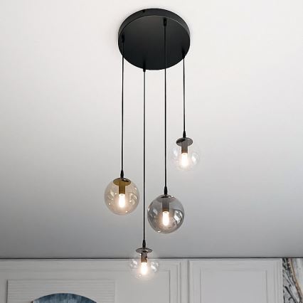 Lampadario a sospensione con filo COSMO 4xE14/10W/230V diametro 40 cm nero/grigio/beige/limpido