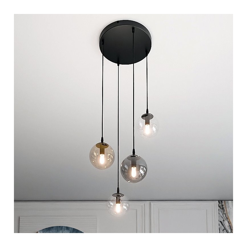 Lampadario a sospensione con filo COSMO 4xE14/10W/230V diametro 40 cm nero/grigio/beige/limpido