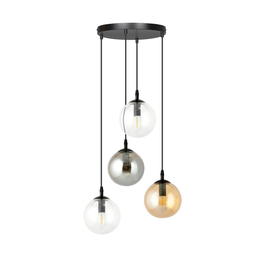 Lampadario a sospensione con filo COSMO 4xE14/10W/230V diametro 40 cm nero/grigio/beige/limpido