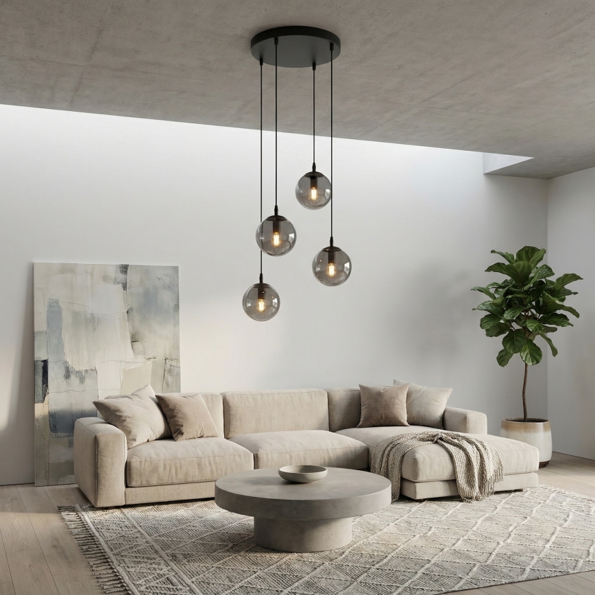 Lampadario a sospensione con filo COSMO 4xE14/10W/230V diametro 40 cm nero/grigio