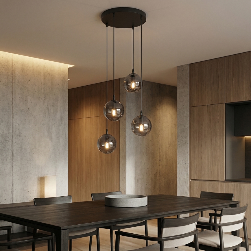 Lampadario a sospensione con filo COSMO 4xE14/10W/230V diametro 40 cm nero/grigio