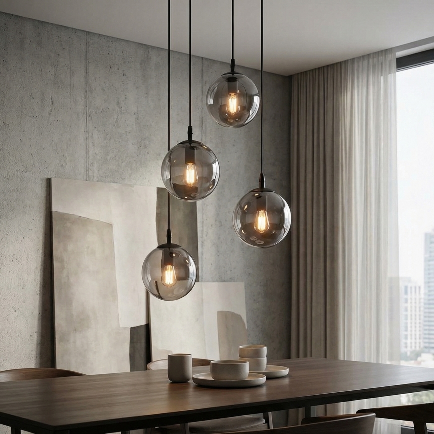 Lampadario a sospensione con filo COSMO 4xE14/10W/230V diametro 40 cm nero/grigio