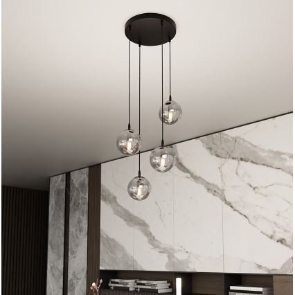 Lampadario a sospensione con filo COSMO 4xE14/10W/230V diametro 40 cm nero/grigio