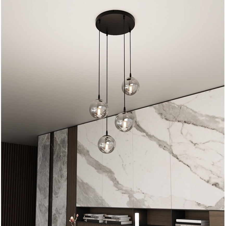 Lampadario a sospensione con filo COSMO 4xE14/10W/230V diametro 40 cm nero/grigio