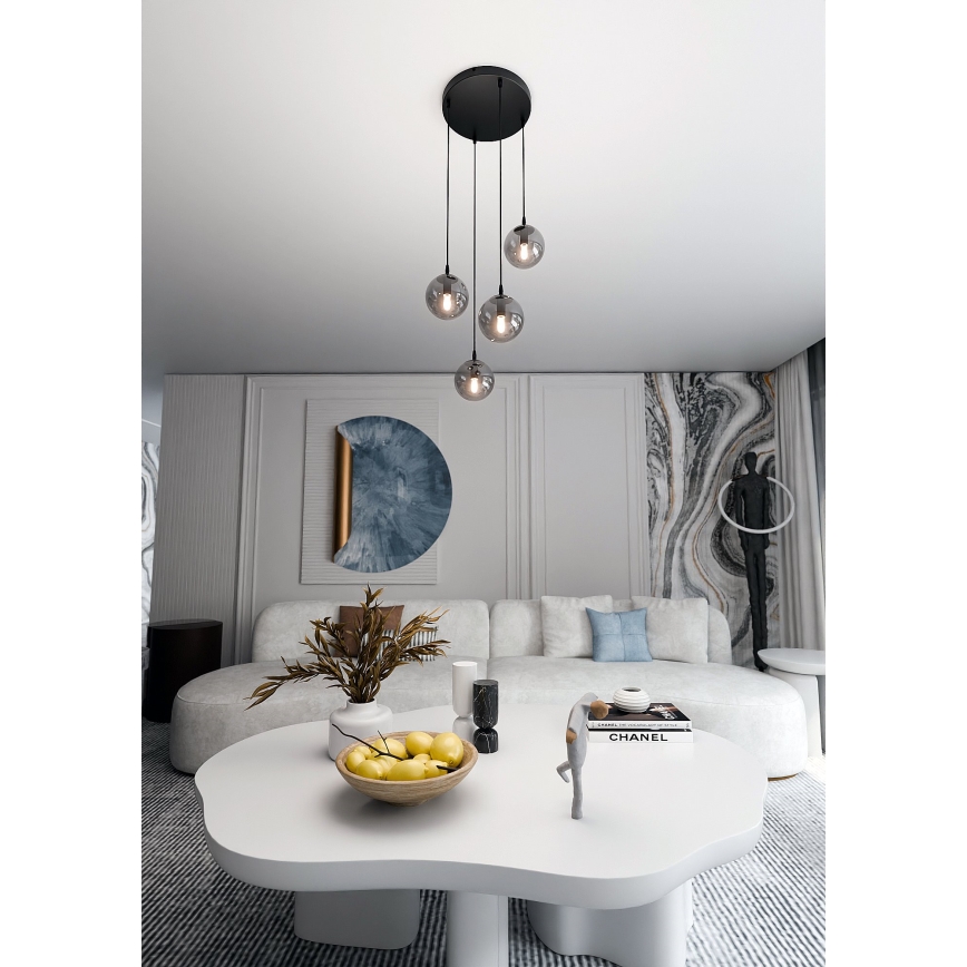 Lampadario a sospensione con filo COSMO 4xE14/10W/230V diametro 40 cm nero/grigio