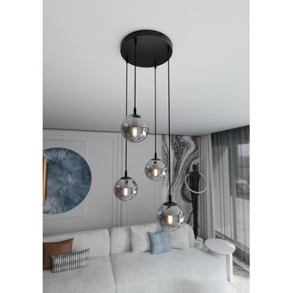 Lampadario a sospensione con filo COSMO 4xE14/10W/230V diametro 40 cm nero/grigio