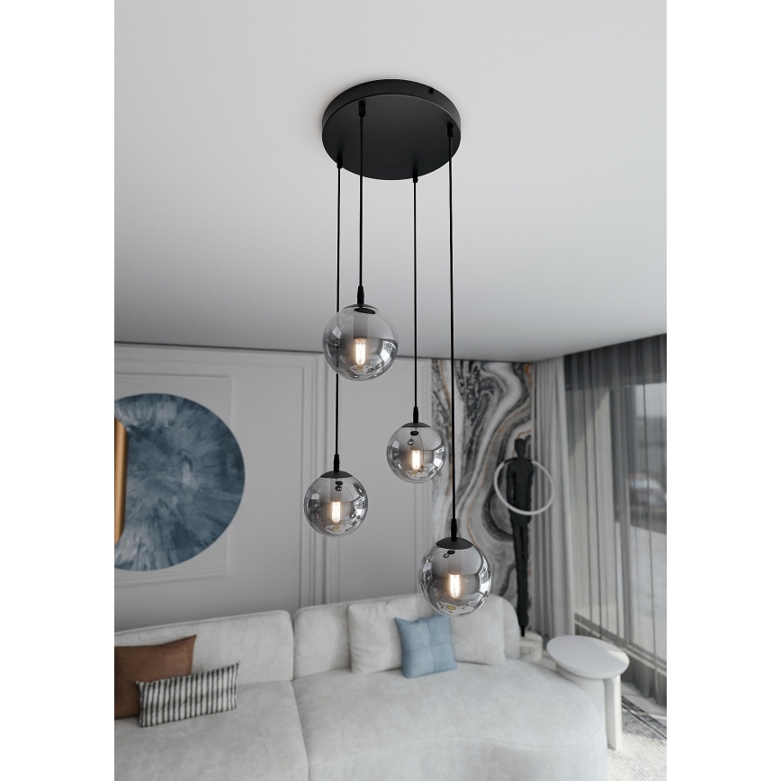 Lampadario a sospensione con filo COSMO 4xE14/10W/230V diametro 40 cm nero/grigio