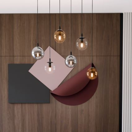 Lampadario a sospensione con filo COSMO 6xE14/10W/230V nero/grigio/beige/limpido