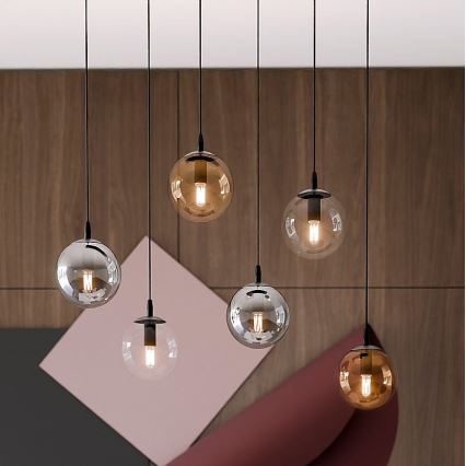 Lampadario a sospensione con filo COSMO 6xE14/10W/230V nero/grigio/beige/limpido