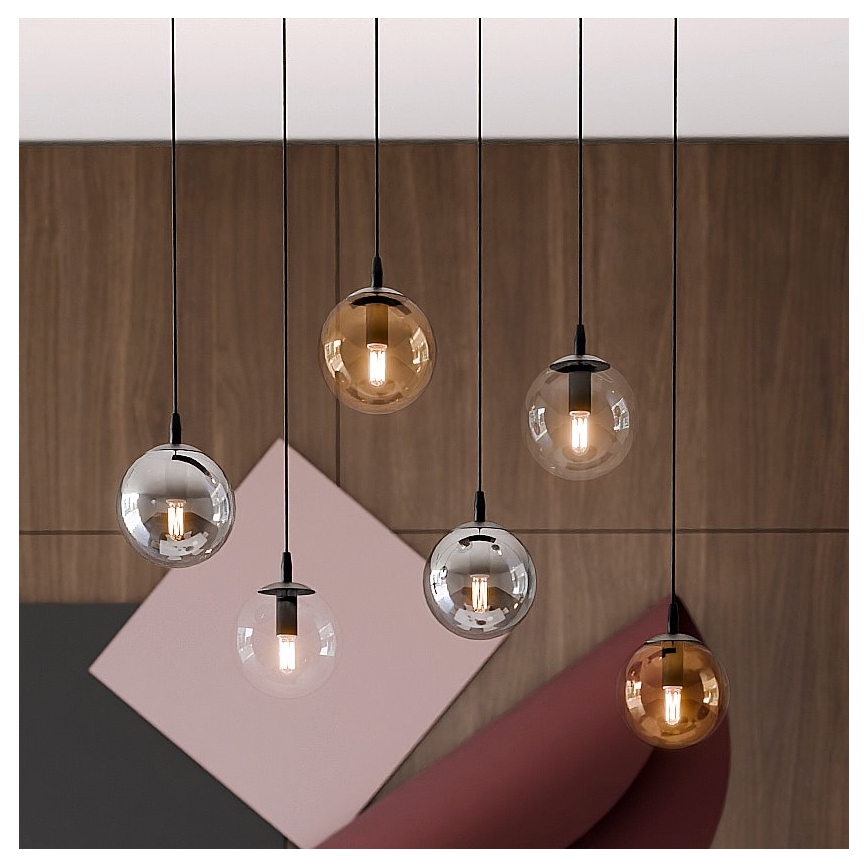 Lampadario a sospensione con filo COSMO 6xE14/10W/230V nero/grigio/beige/limpido