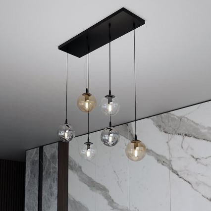 Lampadario a sospensione con filo COSMO 6xE14/10W/230V nero/grigio/beige/limpido