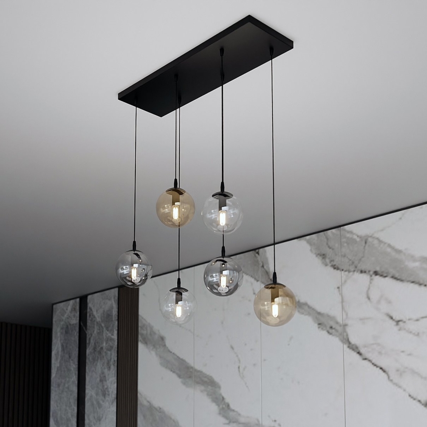 Lampadario a sospensione con filo COSMO 6xE14/10W/230V nero/grigio/beige/limpido
